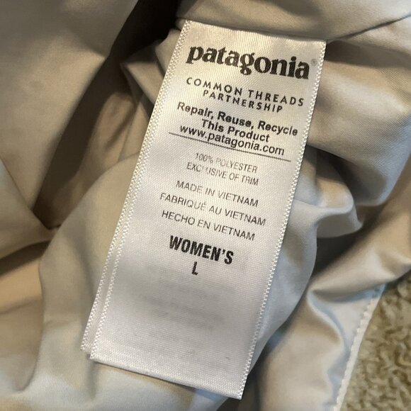Women's Patagonia Los Gatos Vest SZ Large Tan Full Zip Sherpa Fleece Pockets - Picture 7 of 11
